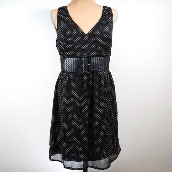 Merona Sleeveless Black Polka Dot V-Neck A-Line Dress - Picture 1 of 6